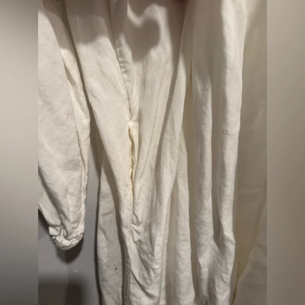 COS Oversized Gathered Mini Dress Tunic white linen tencel mod boho street L - Picture 6 of 8